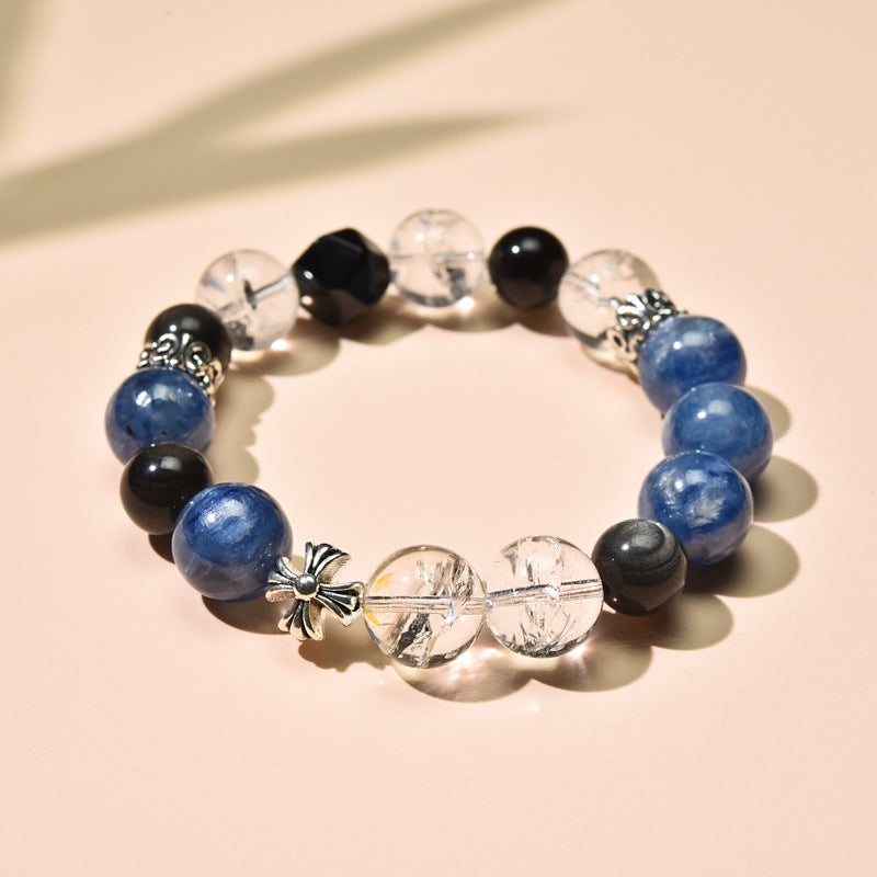 Unique Handmade Natural Crystal Bracelet with Kyanite, Clear Quartz and White Phantom, Fashionable and Versatile
