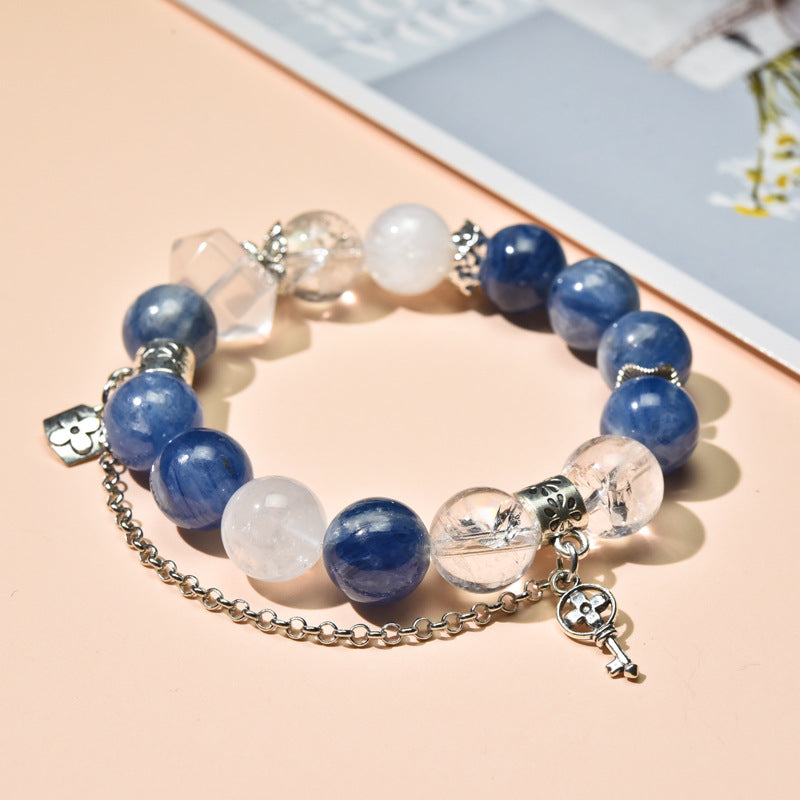 Natural Crystal Kyanite Original Bracelet with Clear Quartz & White Phantom, Stylish and Versatile Design